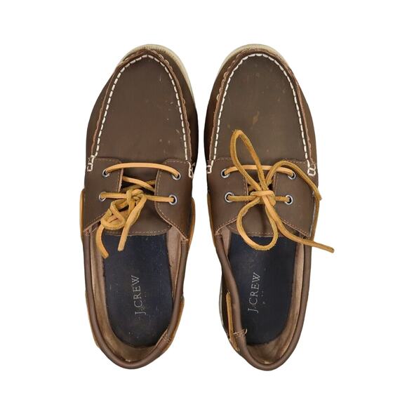 J Crew Shoes Mens 11 Casual Boat Deck Loafer Moc Toe Classic Brown Preppy 2 Eye - Picture 6 of 10